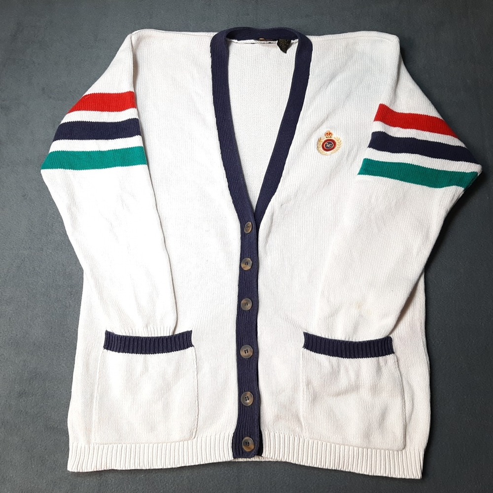 VINTAGE Liz Sport Sweater Womens Medium White Y2K Collegiate Varsity Colorblock